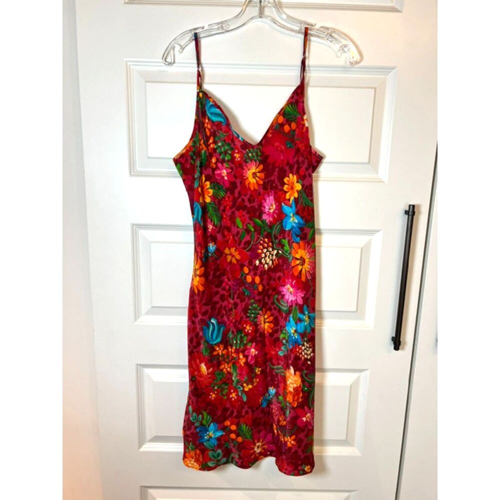 Johnny Was 100% Silk Floral Slip Brooklyn Dress Red Multicolor Medium - Picture 2 of 8